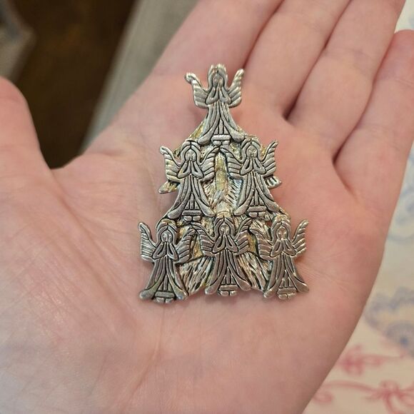 🎄🛍❤️VINTAGE Silver Angel Brooch STAMPED MJ - Picture 8 of 8